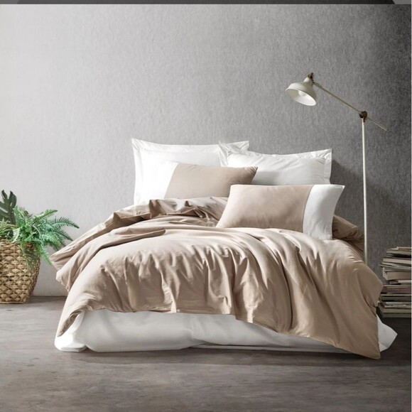Bahi Tan/Cream 100% Cotton Sateen 4 Piece Duvet Cover Set Full - Picture 1 of 5